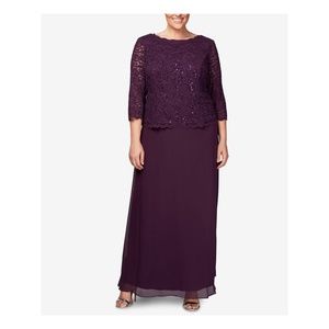 ALEX EVENINGS WOMAN  Purple Sequined Full-Length Evening Sheath Dress Plus 22W